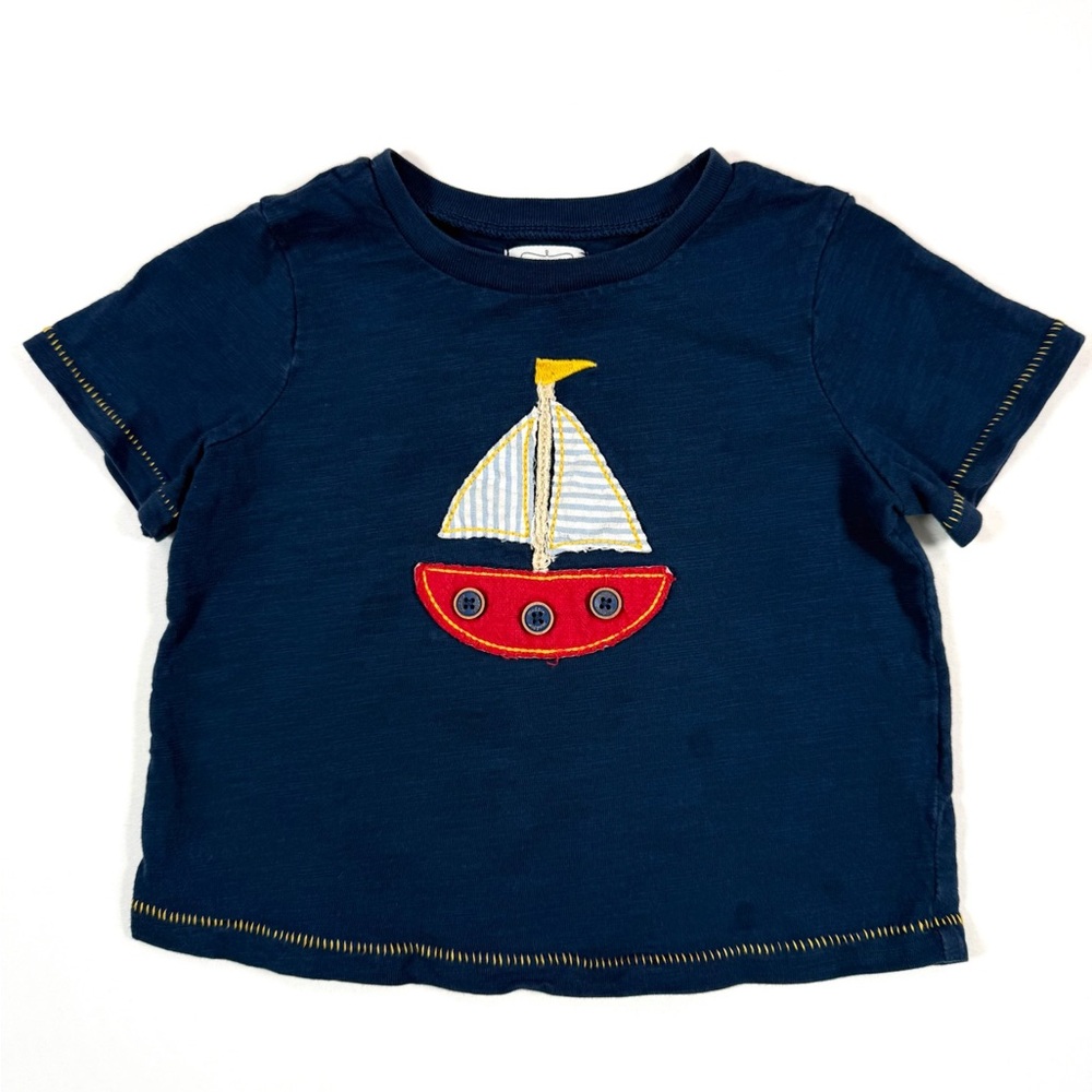 MUD PIE Boys Sailboat‎ Applique Shirt 12-18M Nautical Preppy Casual Everyday